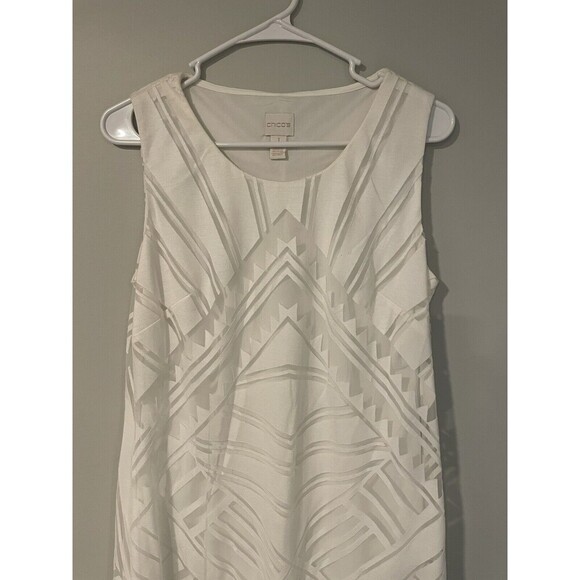 Chico's White Burnout Maxi Dress Sheer Side Slit Geometric Renee Size 8 Small - Picture 4 of 15